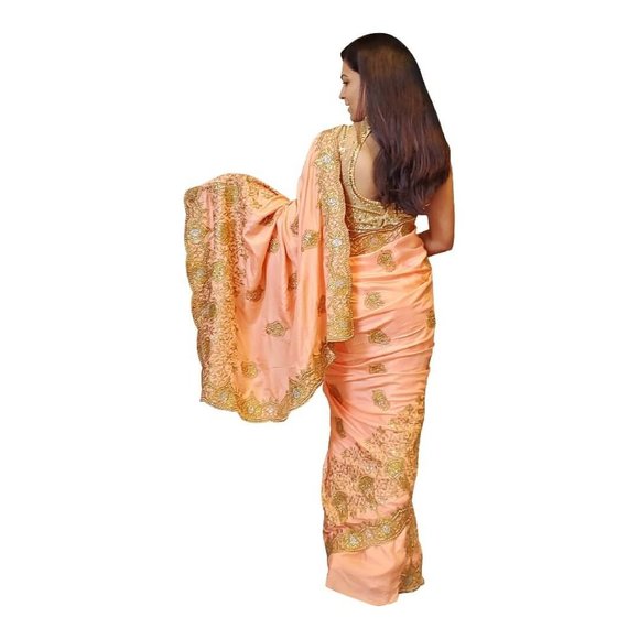 Heavy embroidered saree in Blush - Picture 2 of 6